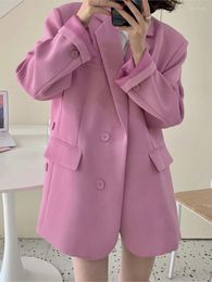 Women's Suits N GIRLS Women Pink Casual Pure Colour Spring Blazer Notched Collar Long Sleeve Loose Jacket Fashion Tide Autumn