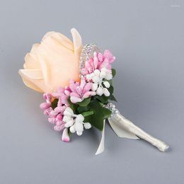 Decorative Flowers 2PCS Silk Rose Brooch Bridesmaids Boutonniere Men Wedding Corsage Bracelet Boutoninere Planner