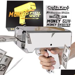 Decompression Toy Money Gun Shooter With 100Pcs Prop Spray Cash Cannon 18K Sier Plated Make It Rain Dollar Bill For Movies B Dhk7W