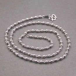 Chains Solid Real Platinum Necklace Woman Man Lucky 3mmW Smooth Beads Chain Link 17.3"LChains