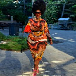 Plus Size Dresses 5xl Fashion 2023 Fall Printed Bodycon For Women Long Sleeve Elegant Midi Dress Drop Wholesale