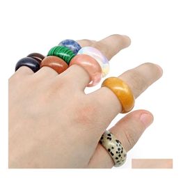 Band Rings 12X18Mm 20Mm Natural Crystal Stone Ring Opal Turquoise Black Onyx Tiger Eye Sodalite Malachite Jewelry Finger For Women M Dhzgs