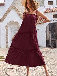 Casual Dresses Loose Beach Dress Woman Summer Spaghetti Strap Maxi Sundress Fashion Long Boho