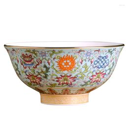 Bowls 5.5-Inch Enamel Tibetan Auspicious Eight Treasure Bowl Chinese Household Bone China Rice Porringer Antique