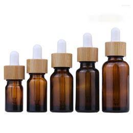 Storage Bottles 10pcs/lot Amber Dropper Bottle With Bamboo Lid 5ml 10ml 15ml 30ml 50ml Empty Essential Oils Pipette Serum