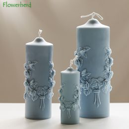 Свечи резные цилиндрические ароматические формы DIY DIY Европейский стиль с рельефным цветом