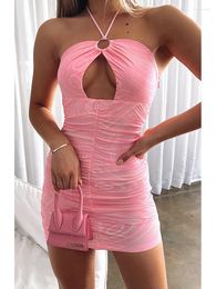 Casual Dresses Wsevypo Abstract Print Tube Dress Sexy Summer Off-Shoulder Cutout Bodycon Mini Women Ladies Halter Wrap Ruched