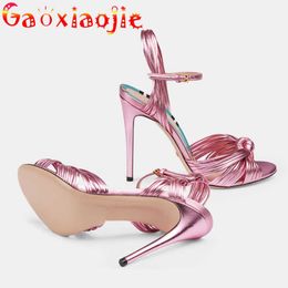 Dress Shoes gaoxiaojie Super High Heel Temperament Women's Shoes Chic Sexy Ribbon Woven Prom Dress Sandals10.5CM Fashion Party High Heels L230216