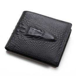 High quality fashion short bifold purse 3d crocodile skin black brown men genuine leather designer wallets270B