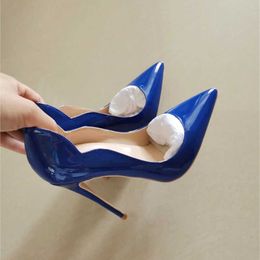 Dress Shoes Blue Curl Upper Women Patent PU Pointed Toe Stiletto 12cm High Heels Sexy Ladies Party Dress Shoes Club Dance 10cm Pumps QP042 L230216