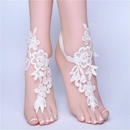 Anklets 1 Pair Blue And White Lace Wedding Barefoot Sandals Bridal Dance Anklet Shoes With Hoop Toe Bridesmaid Sandbeach Foot Jewelry