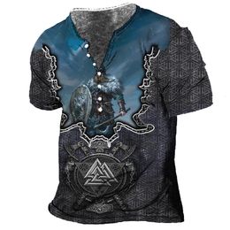 Men's T-Shirts Retro T-shirt Funny V-neck Cotton Tees Clothes Viking Print Tops 5xl Casual Street Male Sweater Oversized T 230217