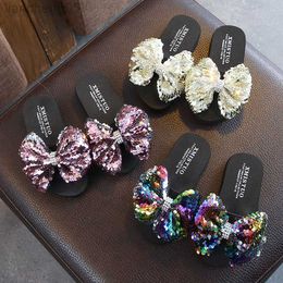 Slipper Children Slippers Cute Sequins Bowknot Princess Shoes Open Toe Girls Slippers Parents Child Shoes Summer Mommy Baby Beach Shoes W0217