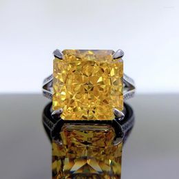 Cluster Rings 2023 925 Silver 12 Square Yellow Diamond High Carbon Ring Fashion Simple