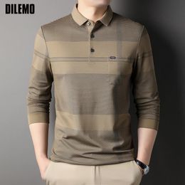 Men's Polos Top Grade Fashion Brand Designer Luxury Plain Mens Polo Shirts Regular Fit Casual Long Sleeve Tops Mens Clothing 230217