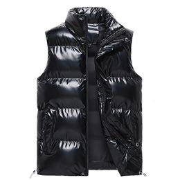 Men's Vests Sleeveless Jacket Fashion Shiny Vest Winter Warm Pockets Cotton Padded Jackets Male White Black Autumn Waistcoat 5XL 230217