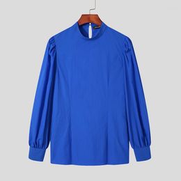 Men's T Shirts INCERUN 2023 Men Shirt Solid Color Turtleneck Puff Long Sleeve Casual Clothing Streetwear Loose Fashion Camisetas S-5XL