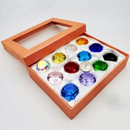 Decorative Objects Figurines Artificial Crystal Glass Diamond Jewel Paperweight Home Decor Children Toys 12 Color Round Cut Gem Gift Box Set 12pcs 230217