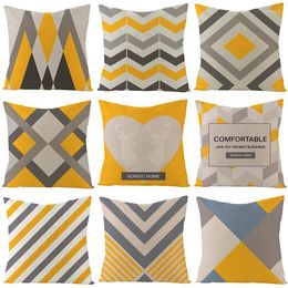 Pillow Yellow Geometry Cover 45 Nordic Decorative Pillowcase Sofa S Cotton Linen Covers 18X18 Home Decor