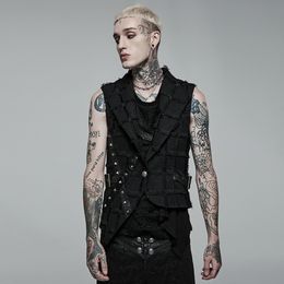Men's Vests PUNKRAVE Gothic Asymmetric Punk Handsome Personality Hollow Sleeveless Waistcoat 230217