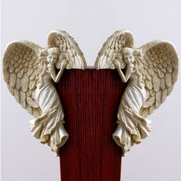 Decorative Objects Figurines Door Frame Angel Wing Sculpture Simple Ornament With Heart-shaped Wings Retro Resin Crafts For Home Living Room Bedroom 230217