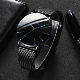 Minimalist Men's Fashion Ultra Thin Watches Simple Men Business Mesh Belt Quartz Watch Male Wristwatches Clock Relogio Mascul288k