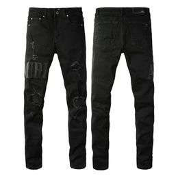 Jeans da uomo Amirs Pantaloni con fori di lusso Marchio di moda Jean Letter Pantaloni da motociclista Abbigliamento uomo Amri Donna 64ra