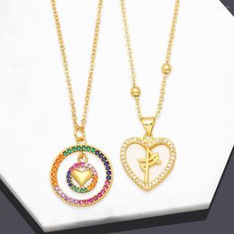 Chains Fashion Personality Micro - Inlaid Colour Zircon Copper Round Card Hollow Heart Pendant Necklace Can Be Wholesale Concessions