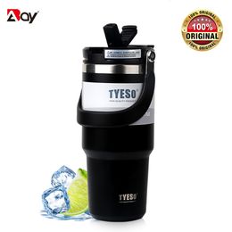 Thermoses Tyeso Cup Thermal Thermo Water Bottle Tumbler with Straw Handle Coffee Travel Mug Stainles Steel Vacuum Flask Insulated Drinks 230216