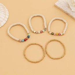 Strand KunJoe 4-5pcs/Set Colourful Bohemian Polymer Flat Clay Beads Bracelet Letter Acrylic Bracelets Bangles For Women Boys Men Jewellery