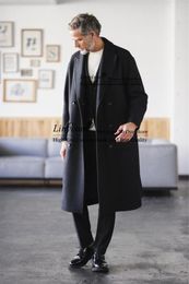 Men's Suits Autumn/Winter Coat Men Black Thick Trench Suit Jackets Double Breasted Overcoat Custom Made Tweed Wool Blend Grooms Blazers