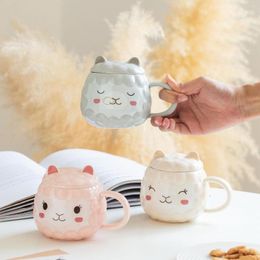 Mugs Cute Cartoon Alpaca Ceramic Coffee Mug With Lid 380ml Office Water Cup Creative Shape Personlity Gift