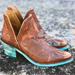 Boots Autumn Winter Casual Western Cowboy Ankle Boots Women Leather Cowgirl Boots Short Cossacks Botas High Heels Shoes Botas Mujer 0217V23