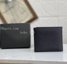 2023 Luxury Designer Men Wallet Short Two Fold Credit Card Case Twill Cowhide Pocket NFC Coin Purse Business 2M0513 black