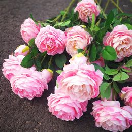 Decorative Flowers Simulated 3 Peonies Wedding Plastic Bouquet Imitation True And False Peony European Style Silk Flower Artificial