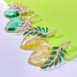 Stud Earrings Fashion Women's Yellow And Green Cubic Zirconia Leaf Hoop Party Accessories