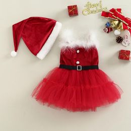 Girl Dresses FOCUSNORM 2pcs Baby Girls Christmas Dress Outfit Sets 0-24M Fur Sleeveless Tulle Lace Patchwork Sling Xmas Hat