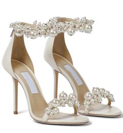 Fashion Elegant Bridal Wedding Dress Sandals Shoes Maisel Lady Pearls Ankle Strap Luxury Brands Summer High Heels Women White Walking Shoe With Box,EU35-43