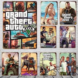 Gta Game art painting Metal Tin Sign Poster Home Decor Retro Big KraftpaperStyle Wall Posters Vintage Internet Cafe Bar Game Room Decoration size 30X20CM w02