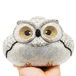 Dgrain Hollow Owl Women Silver Crystal Evening Clutch Animal Bag Wedding Party Cocktail Diamond Handbag and Purse Dinner Purse2411