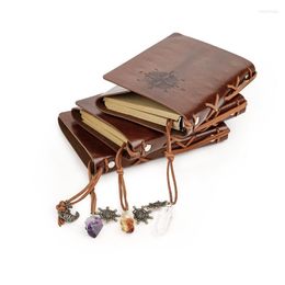 Decorative Figurines Leather Magic NoteBook Compass Rudder Anchor Natural Crystal Amethyst Point Pendants Decorate Retro Vintage Diary