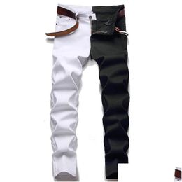 Jeans para hombres Mensos masculinos estilos americanos de moda twocolor twocolor blancos y negros pantalones estiramientos de mezclilla