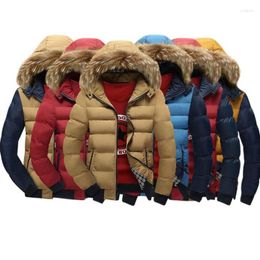 Men's Down Parkas Winter Mens Jacket With Fur Collar Patchwork Padded Hooded Coat Men Jackets FIT -30 'C Outwear Asia Size M-4XL