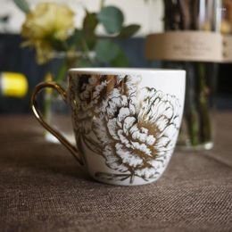 Mugs Honourable Ceramic Coffee Golden Lace Peony Flower Cup Tumbler Home Office Coffe Travel Mug Wine High-Q