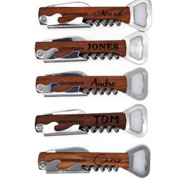 Personalised Wedding Party Favour Custom Engraved Wood Wine Corkscrew & Beer Bottle Opener Wedding Gifts For Guests