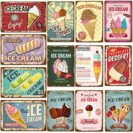 Ice Cream Cone Shop art painting Signboard Wall Decoration Metal Poster Painting Metal Logo Vintage Tin Plate Ice Cream Plaque Personalised Decor size 30X20CM w02