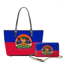 Evening Bags NOISYDESIGNS 2023 Women's Haiti Flag Design Shoulder For Women Composite Pu Leather Handbag Brand Bag Purse