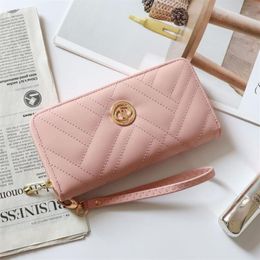 Factory whole women handbag small fresh solid color leather purse fashion embroidered womens purses Joker zipper leathers long190O