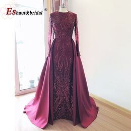 Party Dresses Elegant Wedding Evening Night Dress for Women Muslim Long Sleeves Mermaid with Detachable Train Sequined Prom Party Gowns 230217