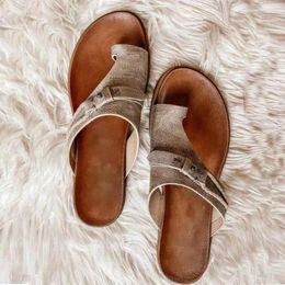 Sandals Shoes For Women Flats Low Heels Comfortable PU Leather Rivet Flip-flops Slippers Sandalias De Mujer